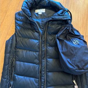 Michael Kors Black Puffer Vest with Removable hood Bag